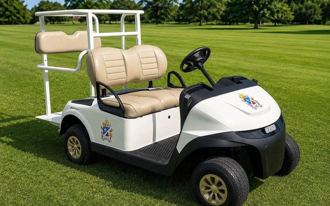 Green Mowers participa en la visita a España del papa León XIV suministrando un buggy de golf E‑Z‑GO especialmente modificado